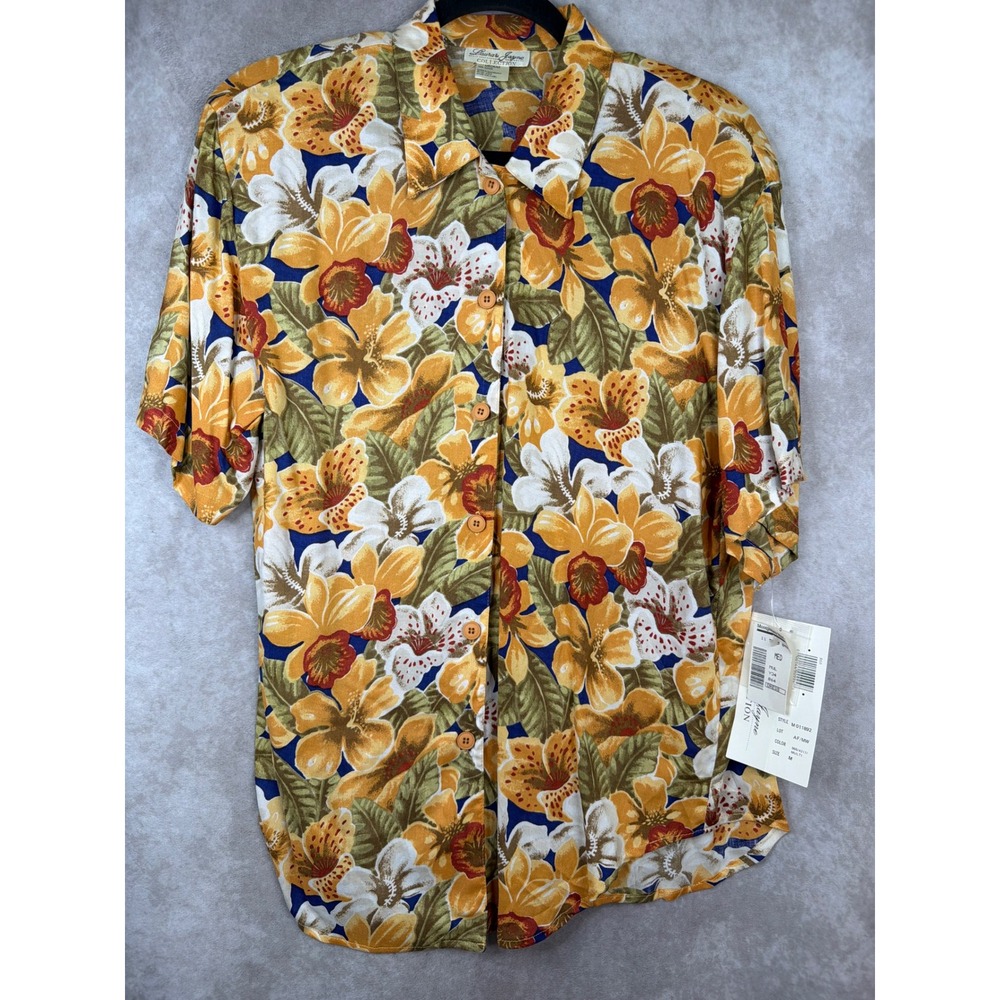 NWT VTG 90s Laura & Jayne Shirt Womens Medium Multi Floral Rayon Short Tropical